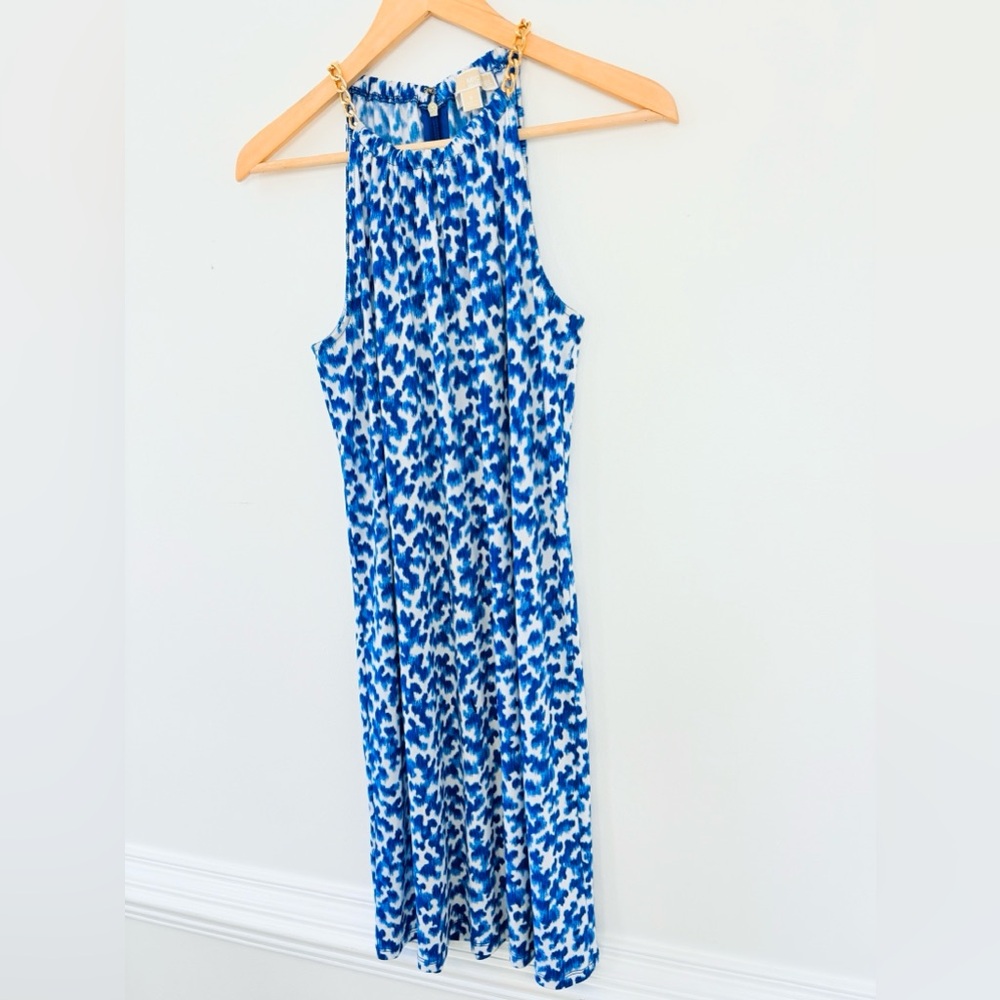 Michael Kors Blue and White Sleeveless 
Patterned Dress Size Small